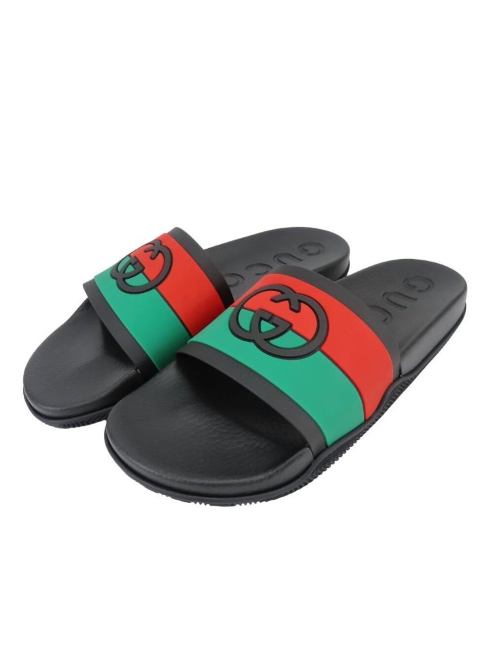 Gucci Sandals Sherry Rubber Black Green Red Interlocking 12